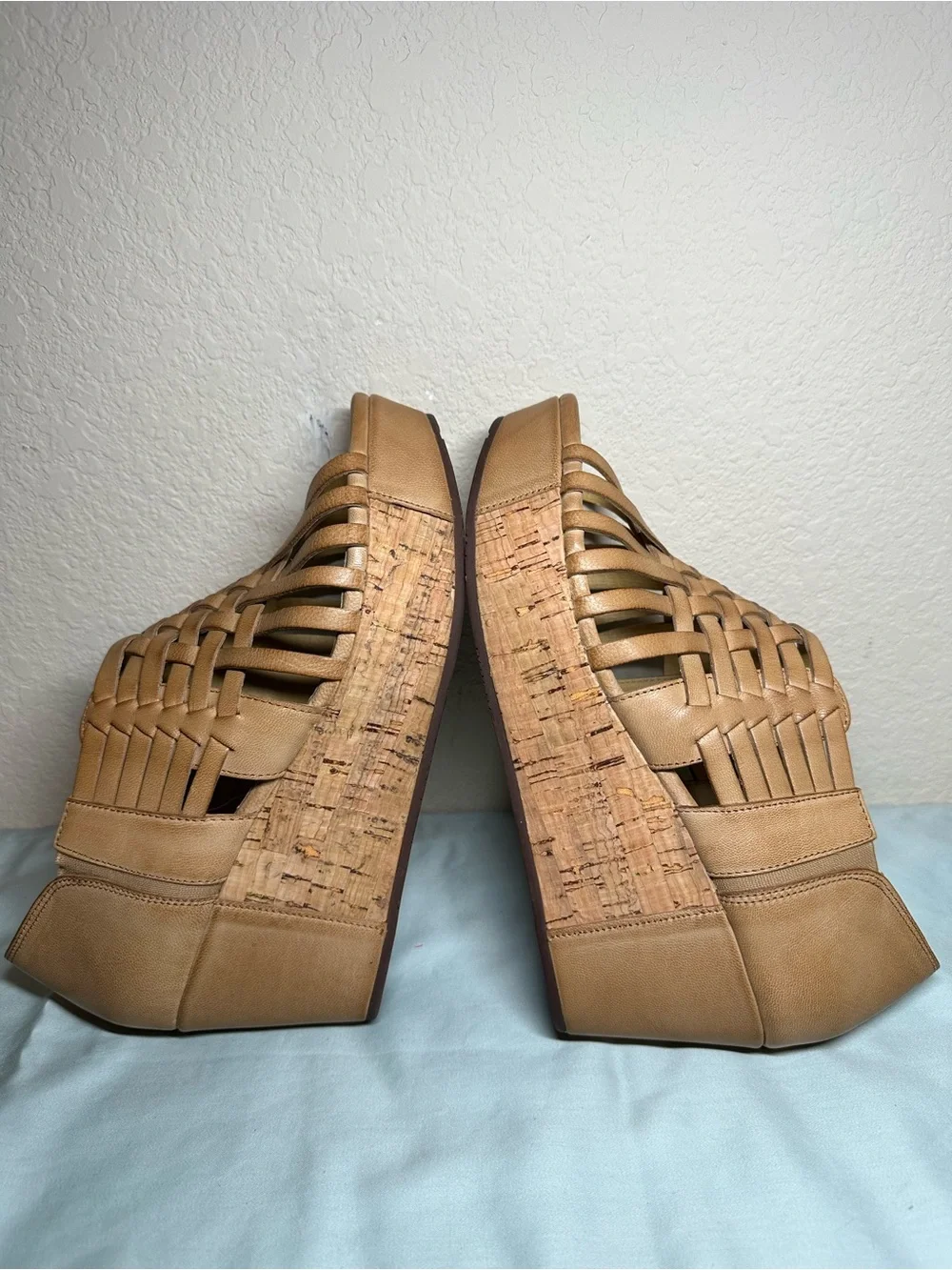 Chocolat Blu Woven Tan Platform Wedges